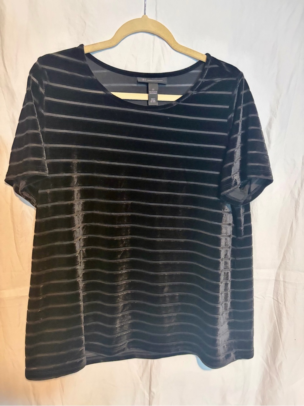 INC International Concepts Black Velvet & Mesh Stripe Top